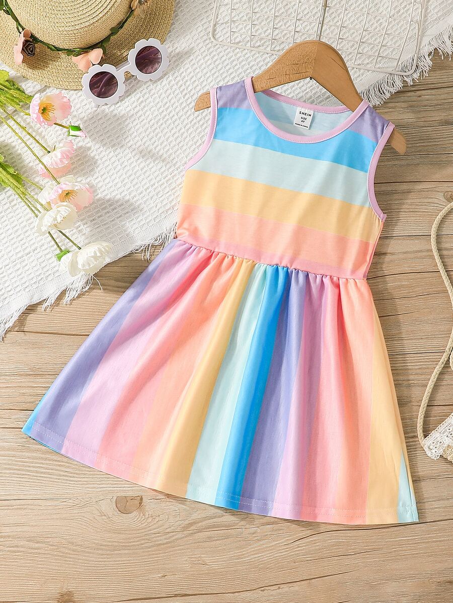 Toddler Girls Colourblock Contrast Binding Dress - Multicolor - View 1
