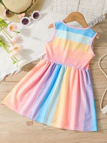 Toddler Girls Colourblock Contrast Binding Dress - Multicolor - View 2