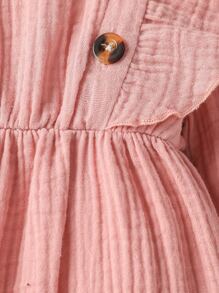 SHEIN Playful Pals 嬰兒女孩新生紋理細節荷葉邊連身衣連頭帶 - 藕粉色 - 查看 5