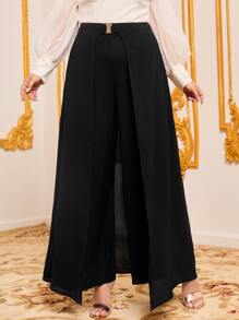 SHEIN Clasi Quần Plus Size màu trơn Thanh lịch - màu đen - Xem 2