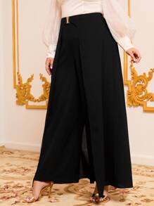 SHEIN Clasi Quần Plus Size màu trơn Thanh lịch - màu đen - Xem 4