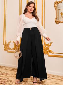 SHEIN Clasi Quần Plus Size màu trơn Thanh lịch - màu đen - Xem 5