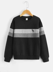 SHEIN Boys Colourblock Dinosaur Print Sweatshirt - Black - View 1