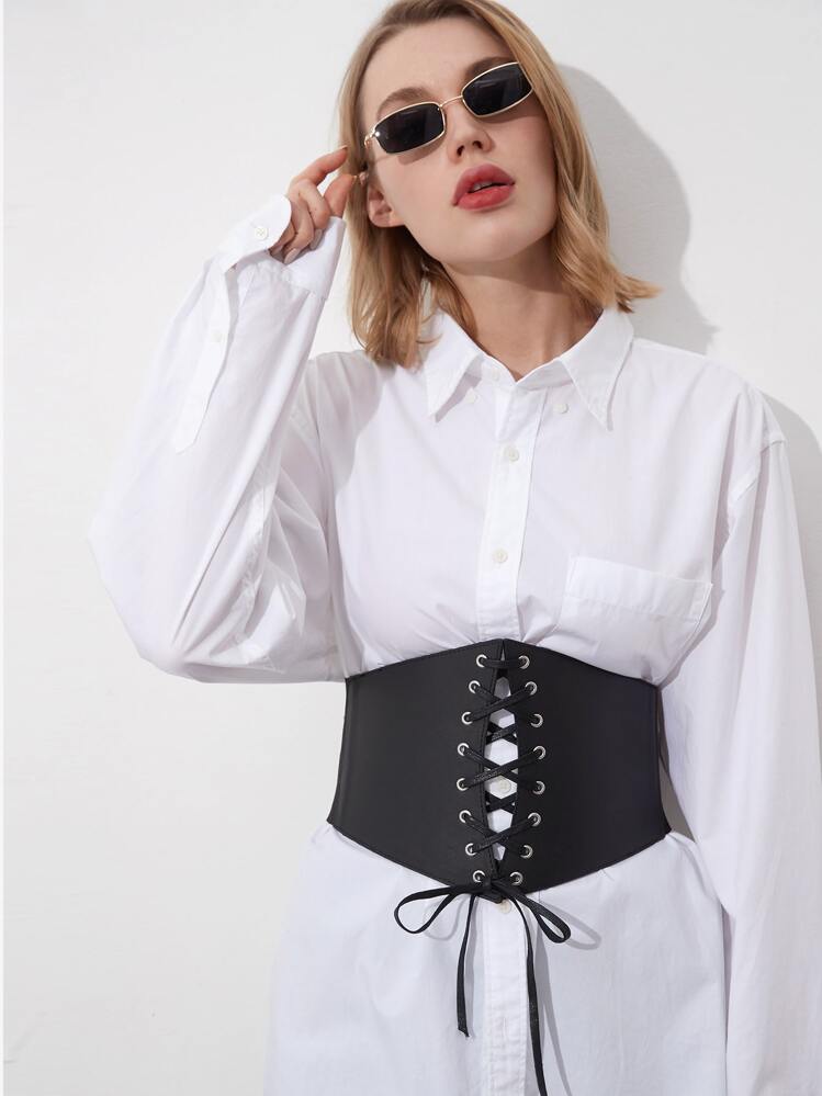 Corsetto Donna Con Lacci Nero | Pelle Sintetica Elastica Per Abiti E Cosplay | Taglia M
