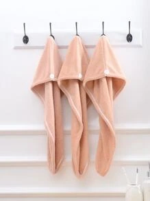 超細纖維毛巾帶鈕扣護理帽吸水性強毛巾巾速乾發巾適用於女士浴室配件 - 藕粉色 - 查看 1