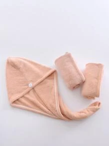 超細纖維毛巾帶鈕扣護理帽吸水性強毛巾巾速乾發巾適用於女士浴室配件 - 藕粉色 - 查看 4