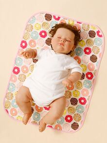 1pc Donut Pattern Baby Mattress Pad - Multicolor - View 2
