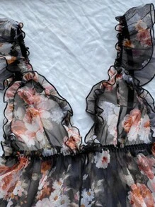 Bộ PJ trang trí hoa xà lách / Bộ đồ ngủ - màu đen - Xem 3