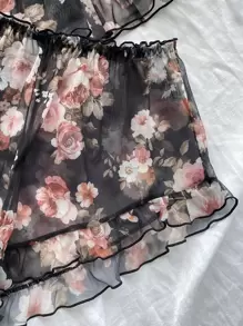 Bộ PJ trang trí hoa xà lách / Bộ đồ ngủ - màu đen - Xem 5