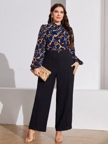 SHEIN Clasi 大碼腰帶圖案繫帶領燈籠袖襯衫 - 彩色 - 查看 5