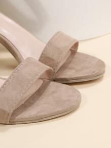 Women Cone Heeled Ankle Strap Sandals, Elegant Summer Faux Suede Heeled Sandals - Beige - View 3