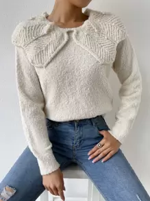 SHEIN Essnce Pearls Beaded Statement Collar Jumper - Apricot - View 1