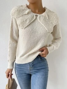 SHEIN Essnce Pearls Beaded Statement Collar Jumper - Apricot - View 3