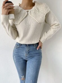 SHEIN Essnce Pearls Beaded Statement Collar Jumper - Apricot - View 4