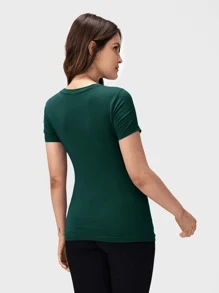SHEIN Maternity Solid Nursing Tee - Dark Green - View 2