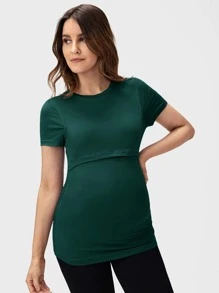 SHEIN Maternity Solid Nursing Tee - Dark Green - View 3