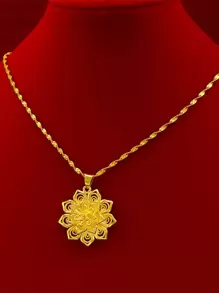 花朵吊坠项链 情人节、妈妈、母亲、母亲节、礼物 - 金黃色 - 查看 4