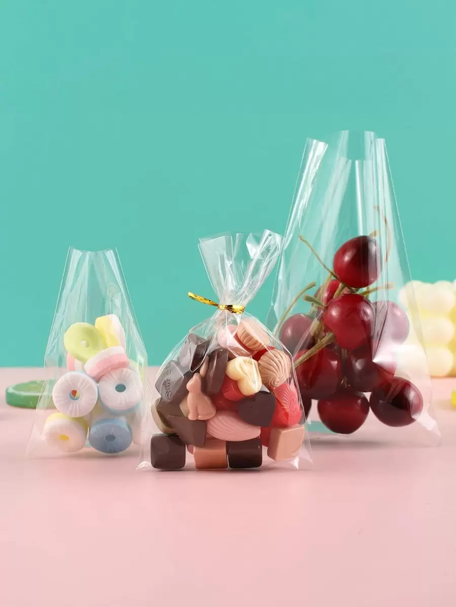 100 peças Sacos de Doces Claros com Abertura Superior Plana, Sacos de Embalagem de Biscoitos, Sacos de Plástico OPP para Doces, Festas de Casamento, Pirulitos, Pequenos Presentes, Suprimentos Escolares, Sacos para Alimentos, Caixa para Alimentos, Adequados para Doces, Chocolates, Biscoitos, etc. - Transparente - Visão 1