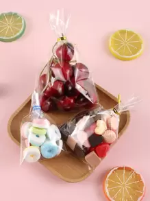 100 peças Sacos de Doces Claros com Abertura Superior Plana, Sacos de Embalagem de Biscoitos, Sacos de Plástico OPP para Doces, Festas de Casamento, Pirulitos, Pequenos Presentes, Suprimentos Escolares, Sacos para Alimentos, Caixa para Alimentos, Adequados para Doces, Chocolates, Biscoitos, etc. - Transparente - Visão 5