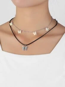 2pcs Butterfly Charm Necklace - Multicolor - View 1