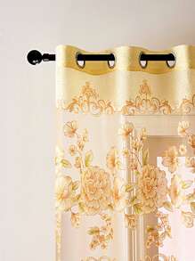 Flower Embroidered Single Panel Sheer Curtain - Yellow - View 5
