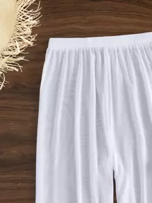 SHEIN Swim Bộ bikini mono đi biển mùa hè Bộ áo ngực băng đô chữ U & Quần bikini & Quần đi biển Bikini 3 mảnh - trắng - Xem 5