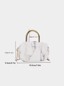 Faux Marble Texture Handbag Box For Women, Mini Handbag With Detachable Metal Chain, Fashion Gift Box Style Bag - White - View 4