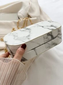 Faux Marble Texture Handbag Box For Women, Mini Handbag With Detachable Metal Chain, Fashion Gift Box Style Bag - White - View 6
