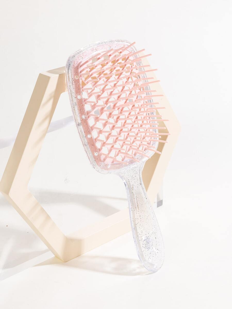 1pc Transparent Honeycomb Design Hair Curling Comb For Voluminous Hair Styling, Pink Hair Brush