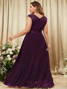 MIUSOL Plus Contrast Floral Lace Chiffon Zip Back Party Maxi Formal Dress - Maroon - View 2