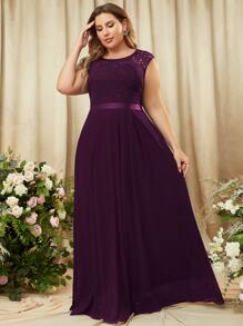 MIUSOL Plus Contrast Floral Lace Chiffon Zip Back Party Maxi Formal Dress - Maroon - View 4