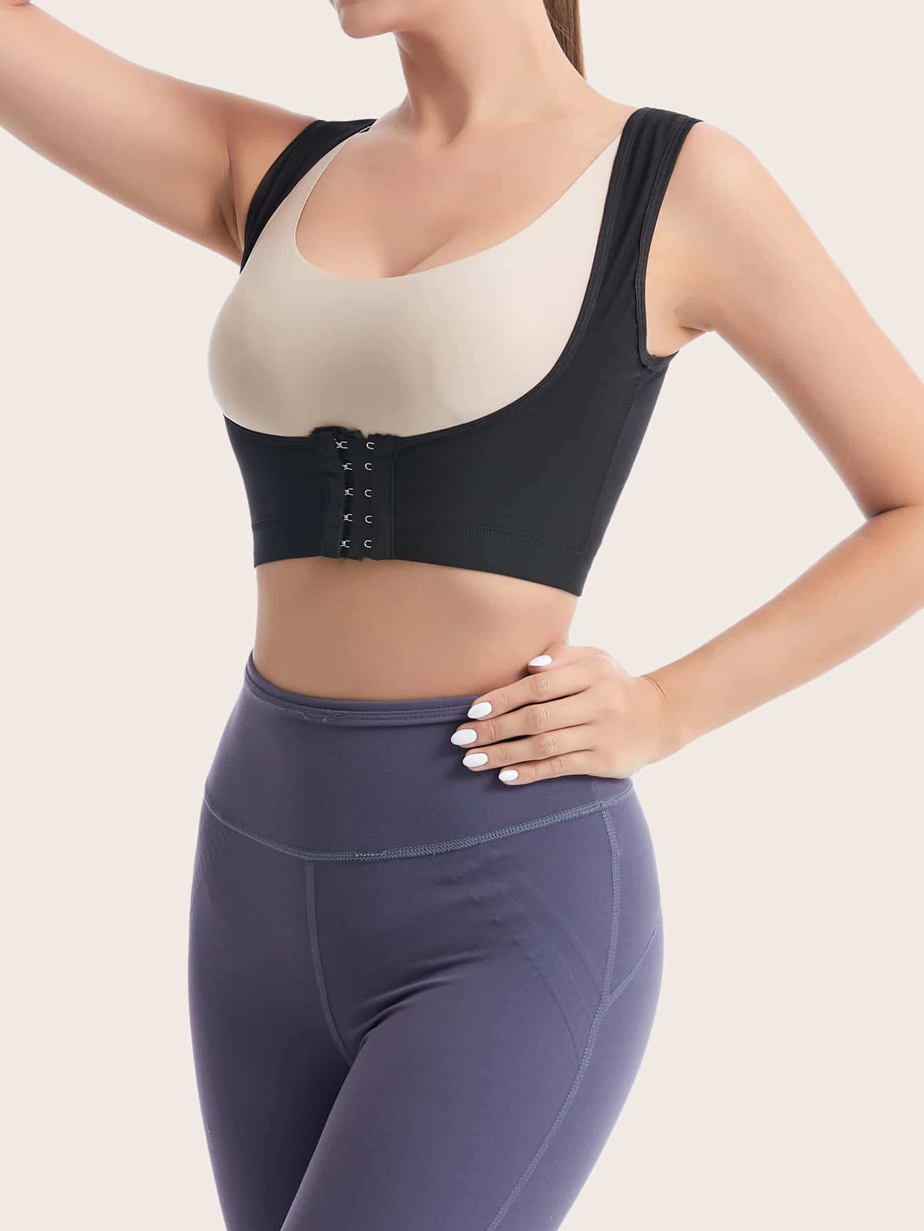 运动户外防滑 PU 聚氨酯胸托塑身衣腰部训练紧身胸衣 - 黑色 - 查看 1