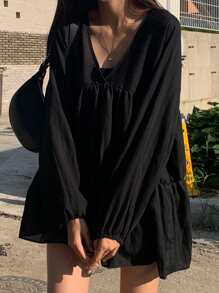 DAZY Blusa con volantes en el bajo, top de manga larga para otoño