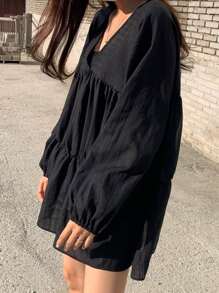 DAZY Blusa con volantes en el bajo, top de manga larga para otoño