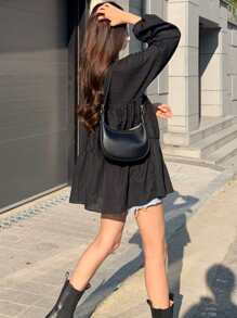 DAZY Blusa con volantes en el bajo, top de manga larga para otoño