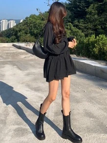 DAZY Blusa con volantes en el bajo, top de manga larga para otoño