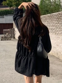 DAZY Blusa con volantes en el bajo, top de manga larga para otoño