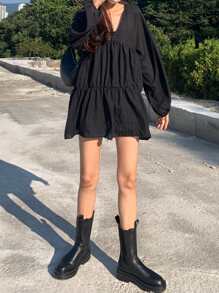 DAZY Blusa con volantes en el bajo, top de manga larga para otoño