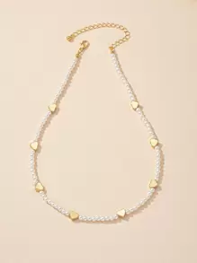 Heart & Faux Pearl Decor Necklace Valentines,Mom,Mother,Mother's Day,Gift - Multicolor - View 1