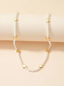 Heart & Faux Pearl Decor Necklace Valentines,Mom,Mother,Mother's Day,Gift - Multicolor - View 2