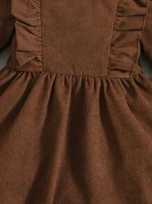 SHEIN Baby Ruffle Trim Round Neck Dress - Coffee Brown - View 4