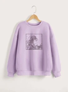 SHEIN 青少年女孩波浪印花套頭衫 - 紫丁香色 - 查看 1