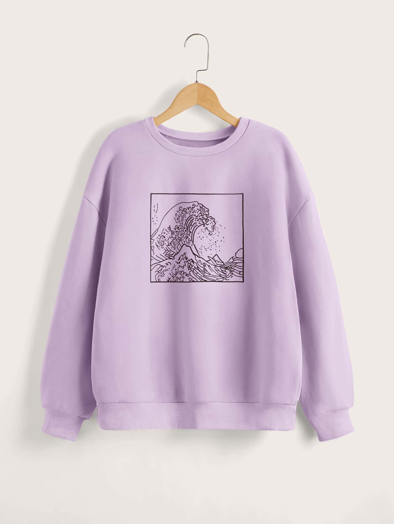 SHEIN 青少年女孩波浪印花套頭衫 - 紫丁香色 - 查看 1