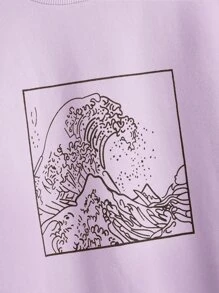 SHEIN 青少年女孩波浪印花套頭衫 - 紫丁香色 - 查看 4