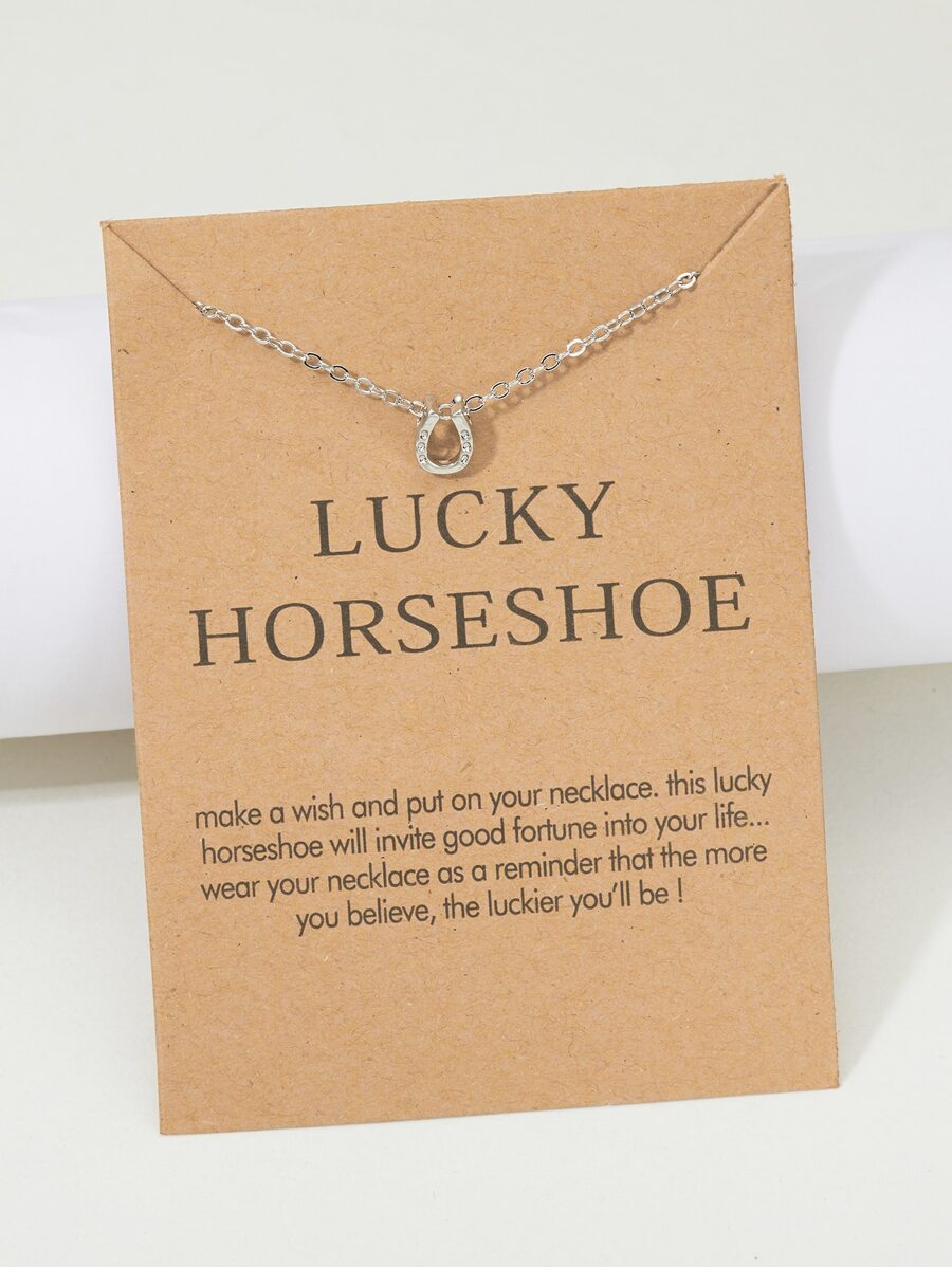 Rhinestone Geometric Charm Necklace - Silver - View 1