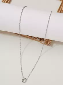 Rhinestone Geometric Charm Necklace - Silver - View 2