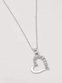 水鑽裝飾心形墜飾項鍊 - 銀色 - 查看 1