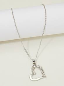 水鑽裝飾心形墜飾項鍊 - 銀色 - 查看 2