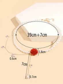 Faux Pearl & Flower Charm Y Lariat Necklace Valentines,Mom,Mother,Mother's Day,Gift
