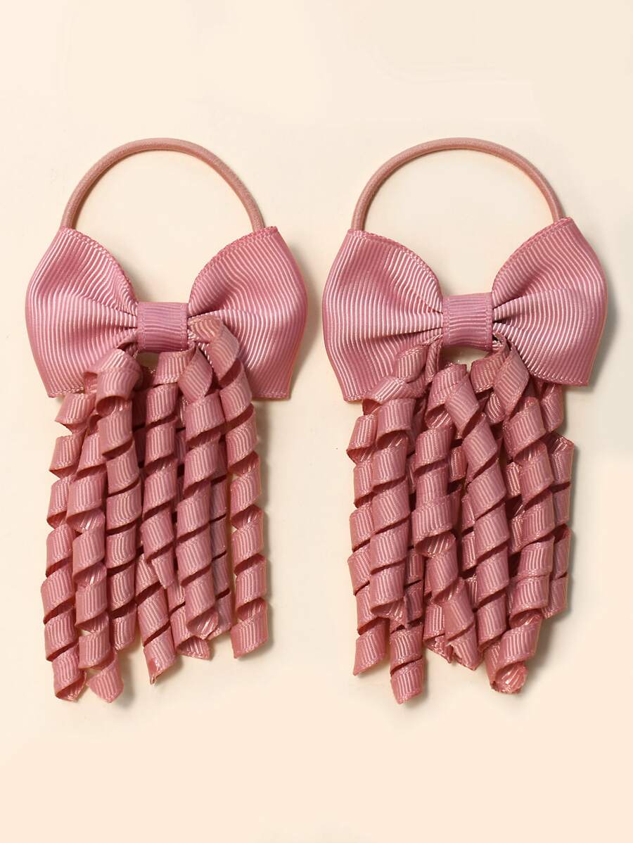 2个少女蝴蝶结装饰发圈 - 藕粉色 - 查看 1